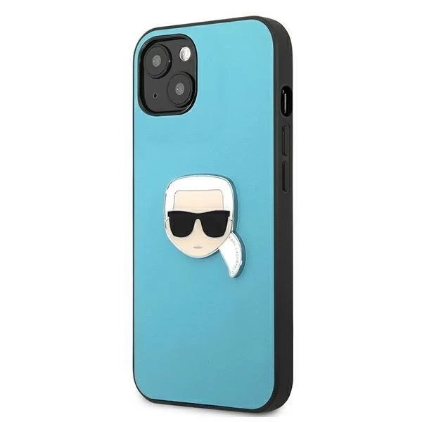 Karl Lagerfeld KLHCP13SPKMB iPhone 13 mini 5,4" niebieski/blau Hardcase Leder Ikonik Karl`s Head Metal